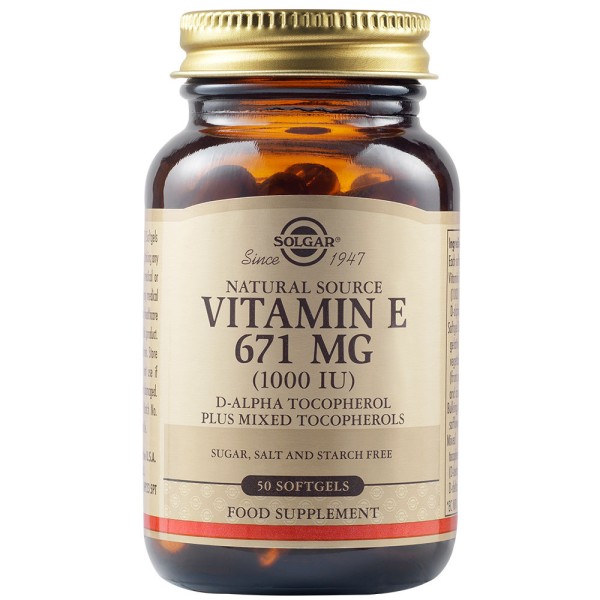 Solgar Natural Source Vitamin E 671mg (1000 IU) 50 Softgels.