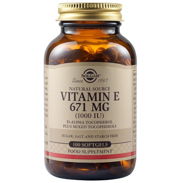 Solgar Natural Source Vitamin E 671mg (1000 IU) 100 Softgels.