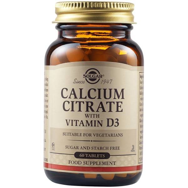 Solgar Calcium Citrate 250mg with Vitamin D3 60 Tablets.