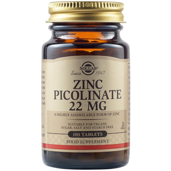 Solgar Zinc Picolinate 22mg 100 Tablets.