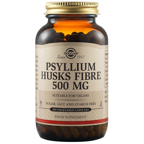 Solgar Psyllium Husks Fibre 500mg 200 Vegetable Capsules.