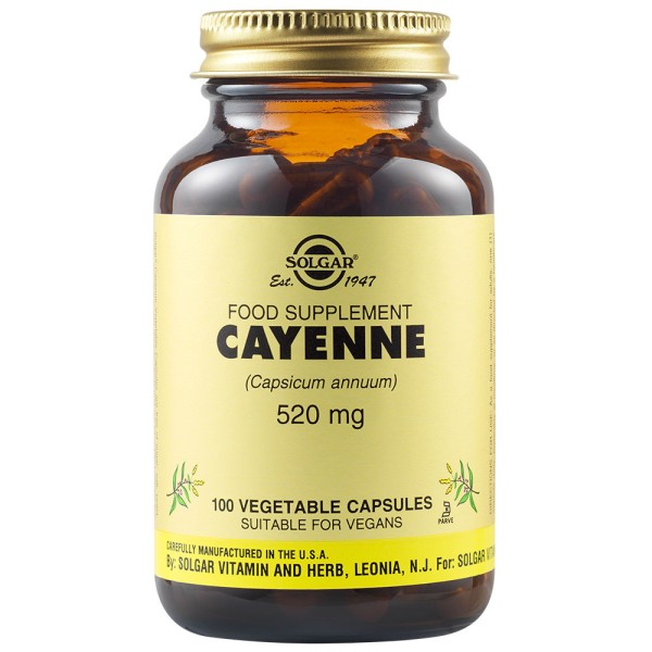 Solgar Cayenne 520mg 100 Vegetable Capsules.