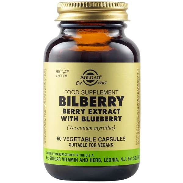 Solgar Bilberry Berry Extract with Blueberry 60 Vegetable Capsules.