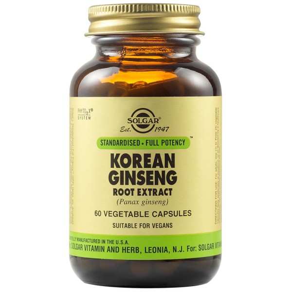 Solgar Korean Ginseng Root Extract 60 Vegetable Capsules.