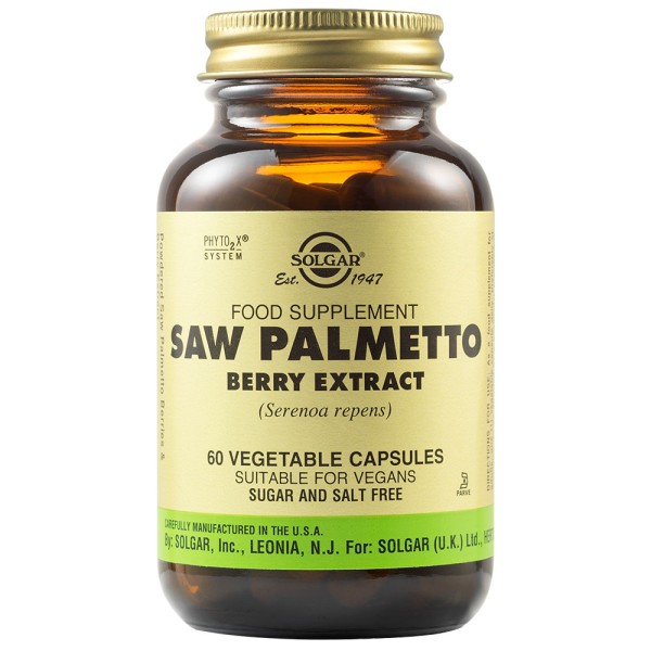 Solgar Saw Palmetto Berry Extract 60 Vegetable Capsules.