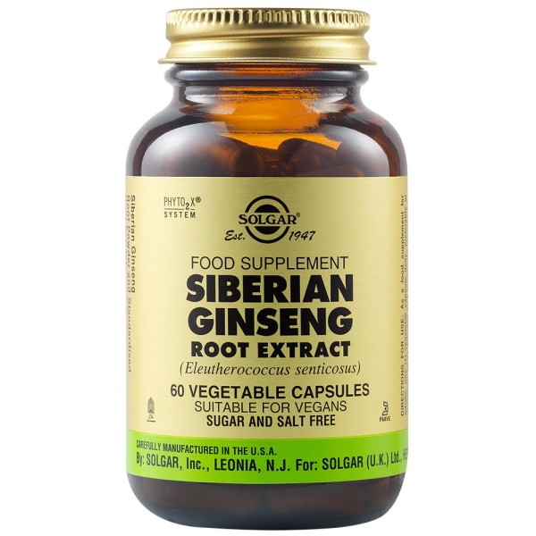 Solgar Siberian Ginseng Root Extract 60 Vegetable Capsules.