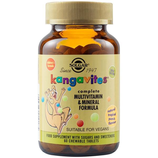 Solgar Kangavites Tropical Punch Complete Multivitamin and Mineral Formula 60 Chewable Tablets.