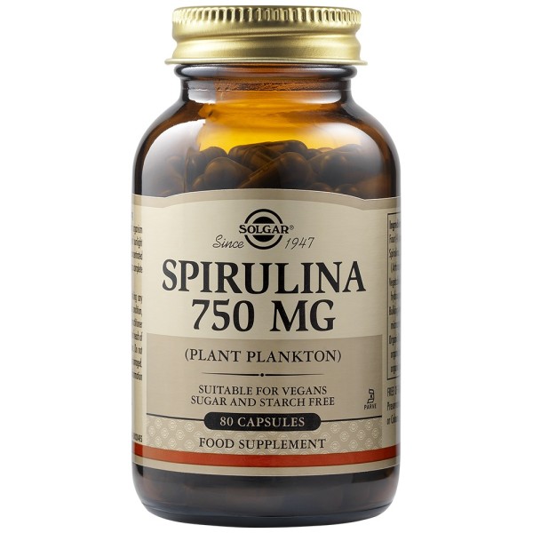 Solgar Spirulina 750mg 80 Vegetable Capsules.