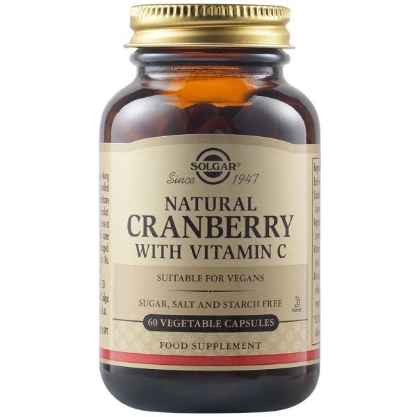 Solgar Natural Cranberry with Vitamin C 60 Vegetable Capsules.