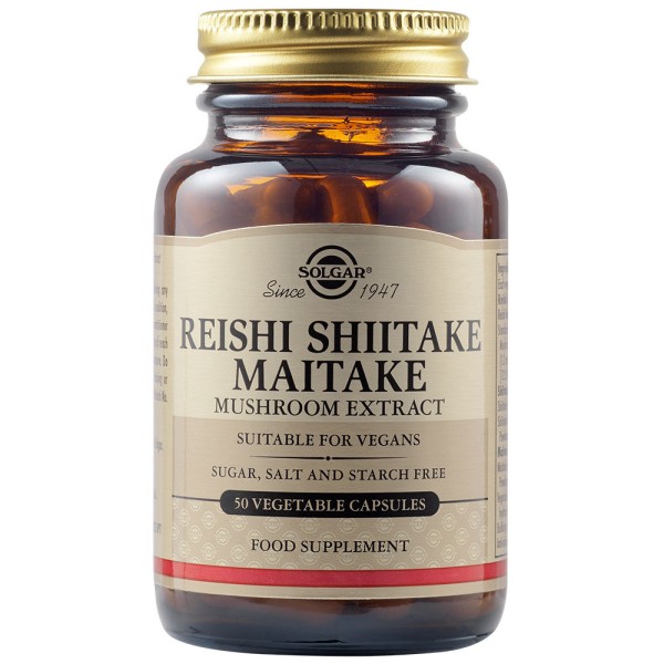 Solgar Reishi Shiitake Maitake Mushroom Extract 50 Vegetable Capsules.