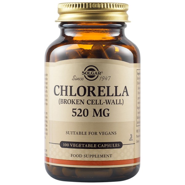 Solgar Chlorella 520mg 100 Vegetable Capsules.