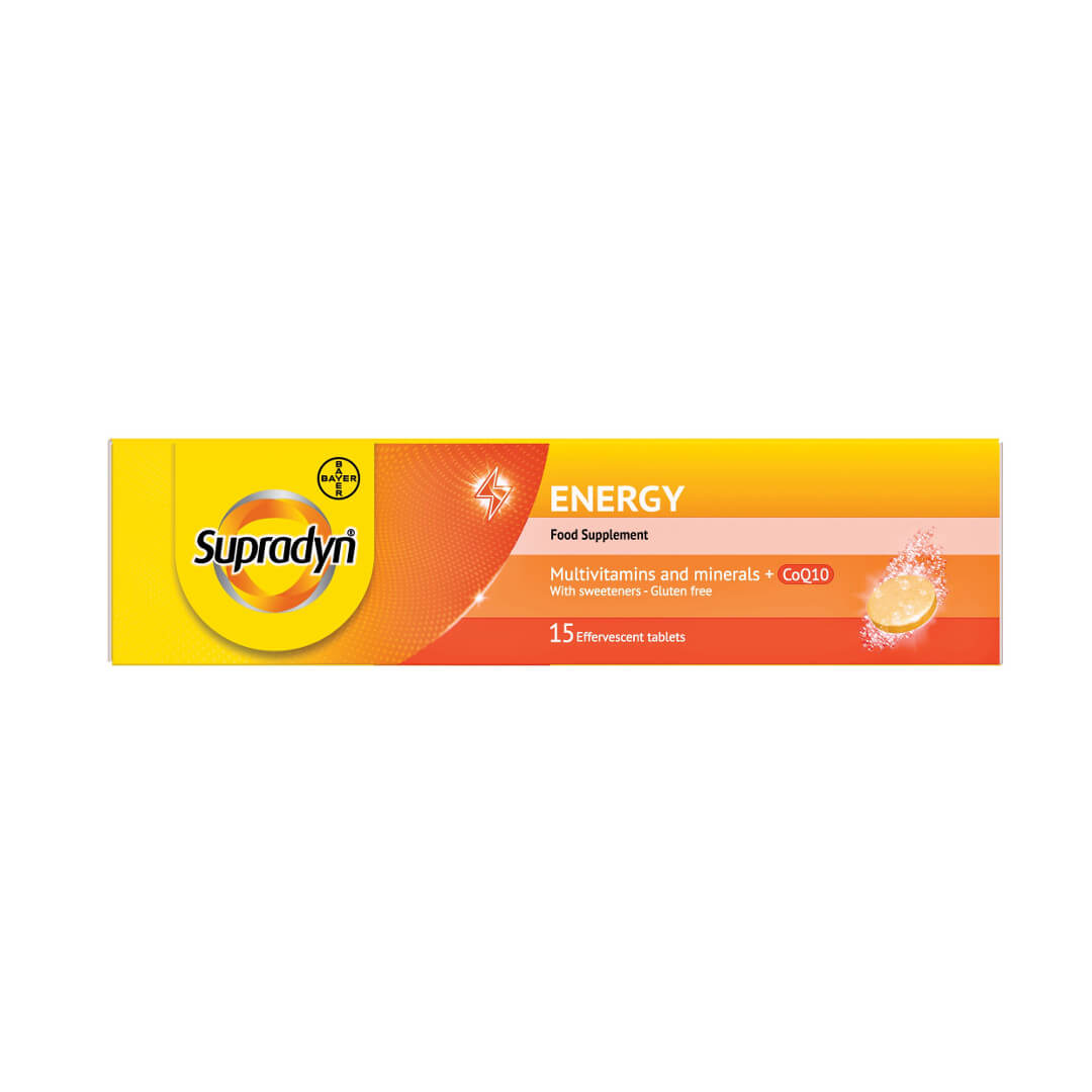 Bayer Supradyn Energy Multivitamins & Minerals + CoQ10 15 Effervescent tabs (Συμπλήρωμα Διατροφής με Βιταμίνες, Μέταλλα & Συνένζυμο Q10) Bayer Supradyn Energy Multivitamins & Minerals + CoQ10 15 Effervescent tabs (Συμπλήρωμα Διατροφής με Βιταμίνες, Μέταλλα & Συνένζυμο Q10)