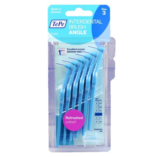 TePe Interdental Brush Angle No.3 Blue 0.6mm 6pcs (Mεσοδόντιο Βουρτσάκι με Μακριά Λαβή & Κεκλιμένη Κεφαλή)