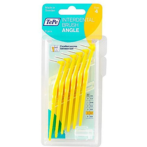 TePe Interdental Brush Angle No.4 Yellow 0.7mm 6pcs (Mεσοδόντιο Βουρτσάκι με Μακριά Λαβή & Κεκλιμένη Κεφαλή)