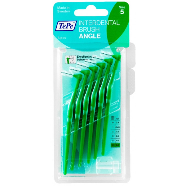 TePe Interdental Brush Angle No.5 Green 0.8mm 6pcs (Mεσοδόντιο Βουρτσάκι με Μακριά Λαβή & Κεκλιμένη Κεφαλή)