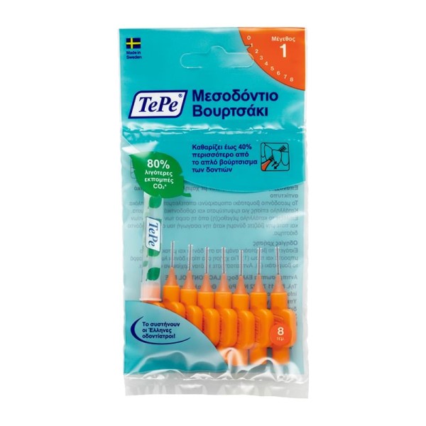 TePe Interdental Brush Original No.1 Orange 0,45mm 8pcs (Μεσοδόντια Βουρτσάκια)