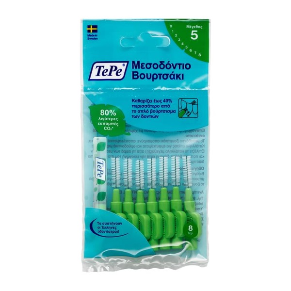 TePe Interdental Brush Original No.5 Green 0,8mm 8pcs (Μεσοδόντια Βουρτσάκια)