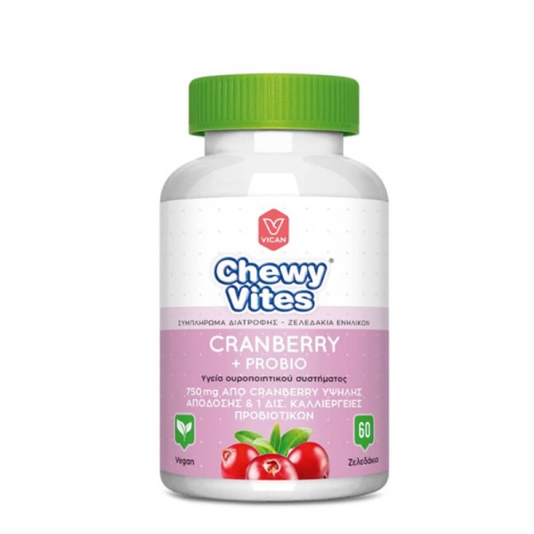 Chewy Vites Adults Cranberry + Probio for Urinary Tract Health 750 mg and 1 Billion Probiotic Cultures 60 Cranberry Gummies