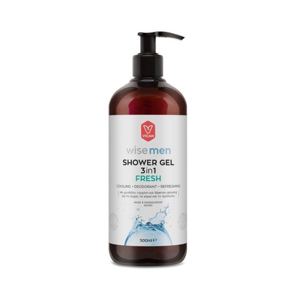 Vican Wise Men Shower Gel Fresh Ανδρικό Αφρόλουτρο Με Αίσθηση Φρεσκάδας - Απαλό Άρωμα Σανταλόξυλου & Musk 500ml