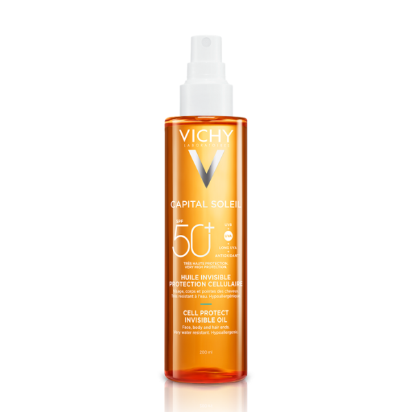 Vichy Suncare Capital Soleil Cell Protect Invisible Oil SPF50+ for Face, Body and Hair Ends 200ml (Αντηλιακό Λάδι για Πρόσωπο, Σώμα και Άκρες Μαλλιών)