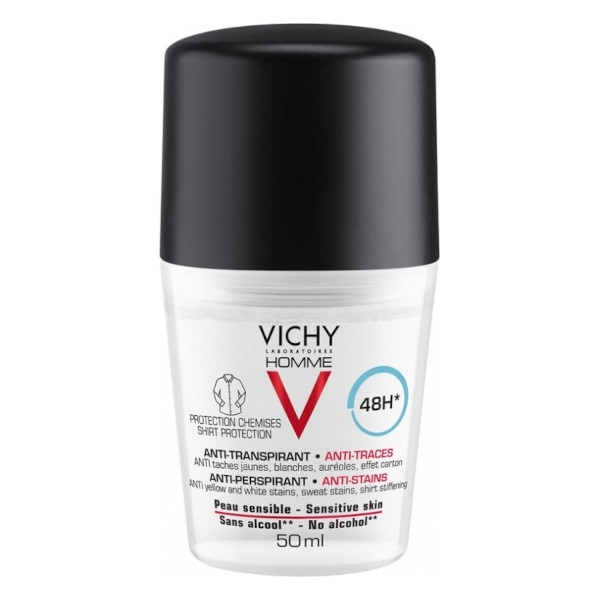 Vichy Deodorant Homme 48hr Anti-Perspirant Anti-Stains Roll-On 50ml (Αποσμητικό roll on 48h Κατά των Λευκών & Κίτρινων Λεκέδων)