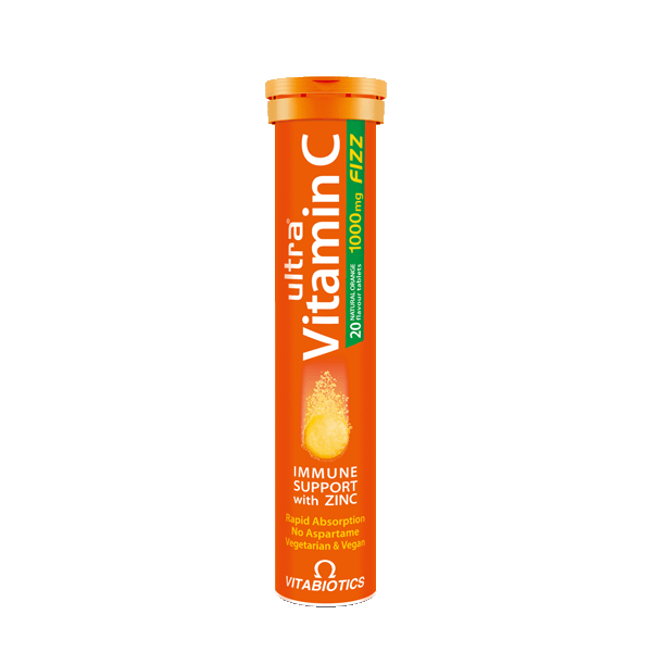 Vitabiotics Ultra Vitamin C 1000mg with Zinc Orange Flavour 20 Effervescent Tablets (Συμπλήρωμα Διατροφής με Βιταμίνη C & Ψευδάργυρο με Γεύση Πορτοκάλι)