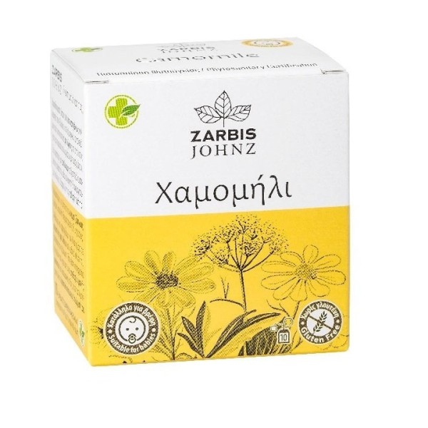 Zarbis Camoil Johnz (Ροφήματα) Chamomile 10bags X 1,2gr (Ρόφημα Χαμομήλι Κατασταλτικό του Άγχους και της Νευρικής Έντασης)